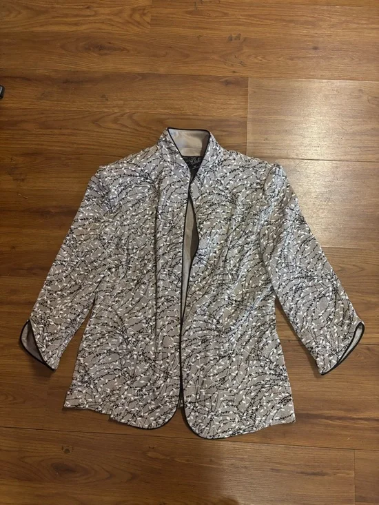 Alex Evenings Petite 2 Pc Jacket Tank Set Taupe Black Print MP Mother Wedding - Picture 2 of 9